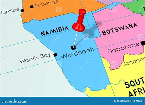 Namibia, Windhoek - Capital City, Pinned on Political Map Stock Illustration - Illustration of ...