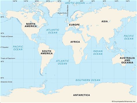 World Map Continents And Oceans Labeled