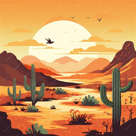 Premium AI Image | a cartoon illustration of a desert landscape with a desert landscape and ...