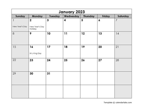 2023 Monthly Calendar with US Holidays - Free Printable Templates