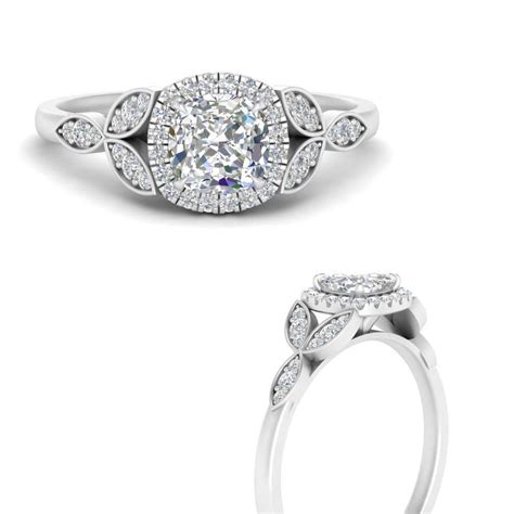 2 Carat Cushion Cut Nature Inspired Diamond Engagement Ring In 14K White Gold | Fascinating Diamonds