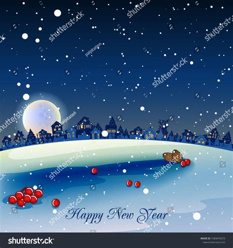 Winter Christmas Landscape Village Silhouette Stock Vector (Royalty Free) 1589676373 | Shutterstock