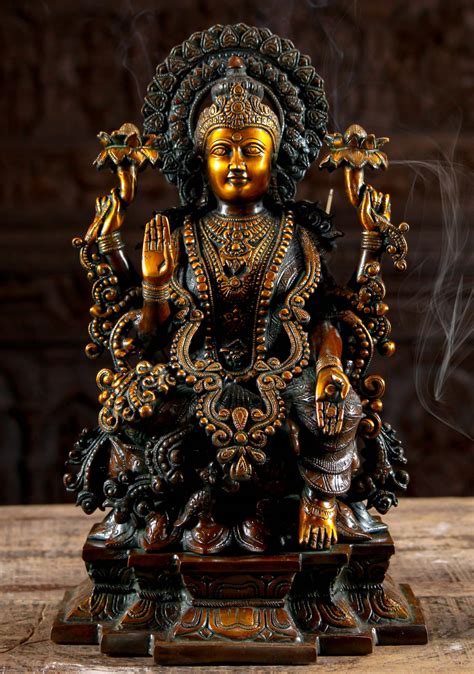 Brass Goddess Lakshmi Statue With Owl 19" (#72bs12z): Hindu Gods & Buddha Statues