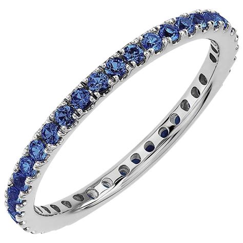 Round Blue Sapphire Eternity Band 14 Karat White Gold For Sale at 1stdibs