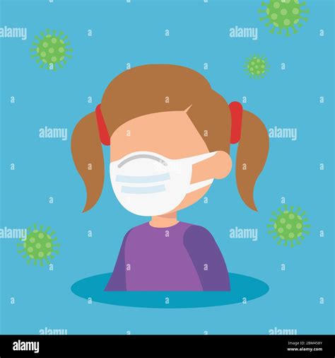 cute girl using face mask with particles covid 19 Stock Vector Image & Art - Alamy