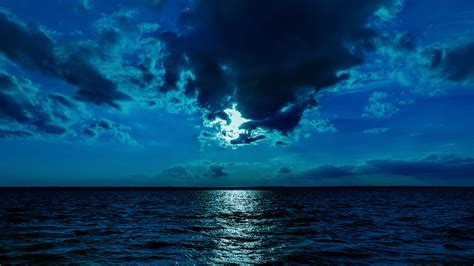 Night Moon Sea Sky Blue 4k Wallpaper,HD Nature Wallpapers,4k Wallpapers,Images,Backgrounds ...