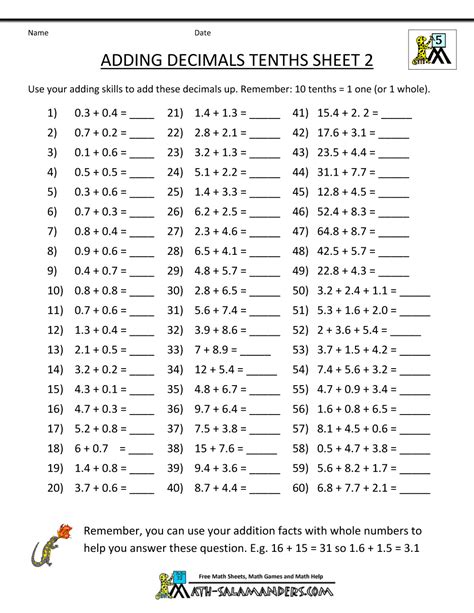 Decimal Addition Worksheets 5th Grade