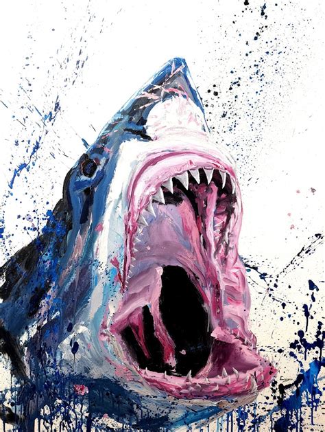 Great White Shark Art Great White Shark Original Painting Large Shark Artwork - Etsy