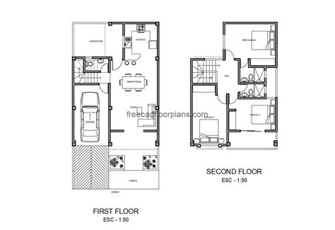 Simple Two-storey Residence Project Autocad Plan, 1908201 - Free Cad Floor Plans