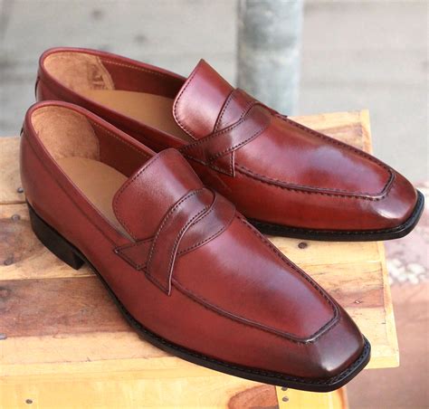 Handmade Men's Burgundy Color Leather Loafers, Men's Formal Dress Loafer Shoes - Dress Shoes