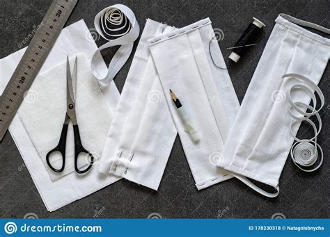 Process of Sewing Protective Masks from White Fabric Stock Photo - Image of medical, sequence ...