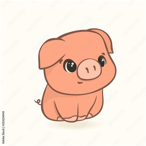 Cute funny pig in cartoon style isolated on white background. Piggy cartoon vector image, flat ...