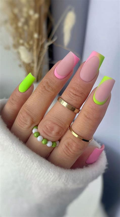 Channel the Enchanting Spirit of Summer on Your Nails : Neon Green & Pink Nails