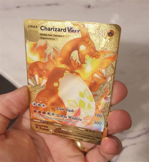 Pokemon GOLD Shiny Black Charizard Rainbow Pikachu VMAX GX Metal Cards CUSTOM Toys & Hobbies CCG ...