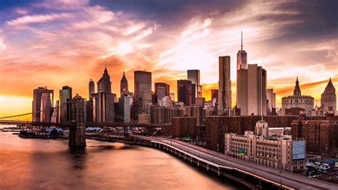 Download New York City Skyline Sunset Wallpaper | Wallpapers.com