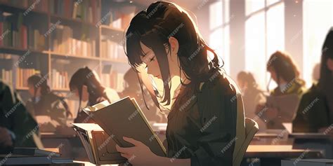 Premium AI Image | anime girl in library