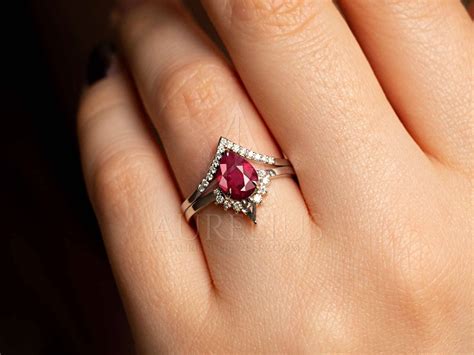 Pear Ruby and Diamond Engagement Ring Set - Aurelius Jewelry