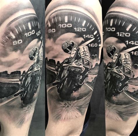 amazing motorcycle motorbike bike racing black and grey realistic art tattoo work by Csaba ...