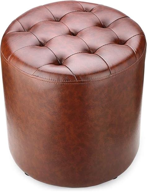 Amazon.com: BILEEDA Small Brown Leather Ottoman Foot Stools and Ottomans Foot Rest Stool Round ...