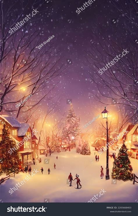 Vintage Christmas Postcard Village Scene Snow Stock Illustration 2205668403 | Shutterstock