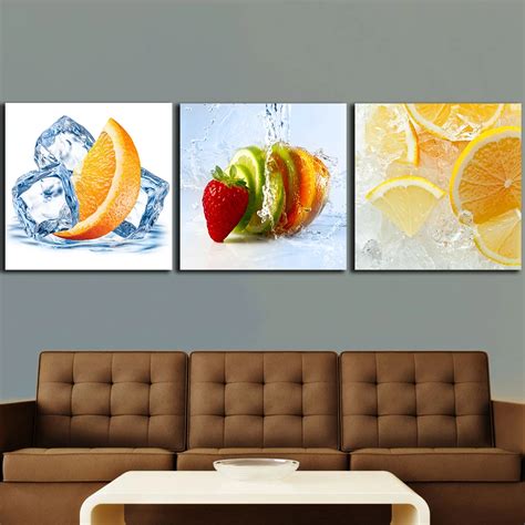 3pcs Lemons Orange fruit paintings for the kitchen fruit wall decor modern canvas art wall ...