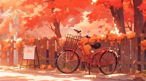 Premium AI Image | Autumn background design Fall wallpaper golden brown anime manga style