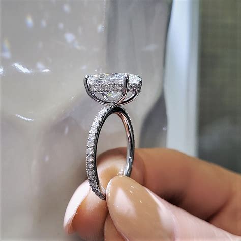 1.6ct. Oval cut Natural Diamond Thin Hidden Halo Pave Diamond Engagement Ring (GIA Certified ...