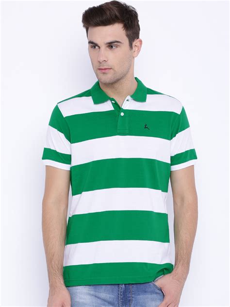 Buy Parx Green White Striped Polo Pure Cotton T Shirt - Tshirts for Men 1296477 | Myntra