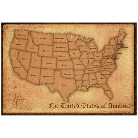 United States Vintage Style Map Poster - 19x13 - Walmart.com - Walmart.com