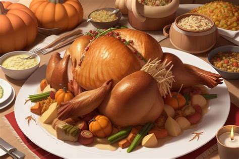 Premium AI Image | Homemade Roasted Thanksgiving Day Turkey with all the Sides