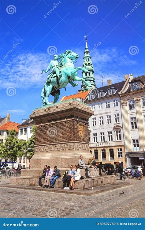 Cityscape with Monument and St. Nicholas in Copenhagen Editorial Stock Image - Image of people ...