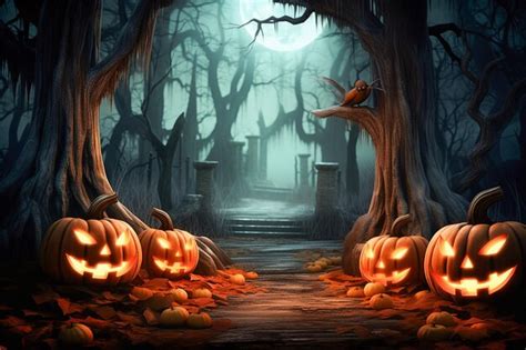 Premium AI Image | Ai generative Halloween background with creepy landscape of night sky