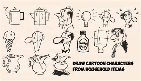 Learn How to Draw Cartoon Men Character's Faces from Household Objects - Easy Step by Step ...