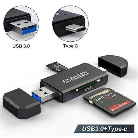 SD Card Reader, Micro SD/TF Compact Flash Card Reader with 3 in 1 USB Type C/Micro USB Male ...