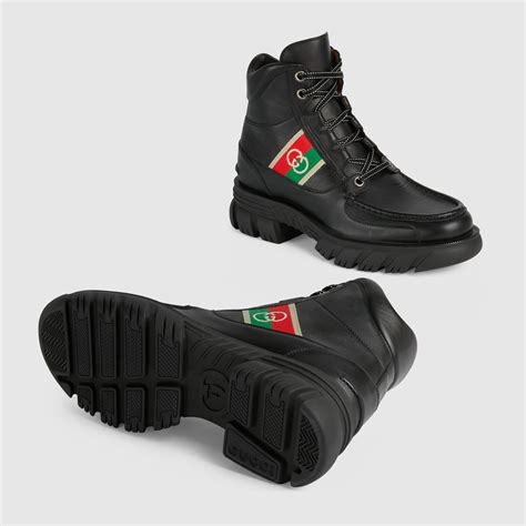 Men's ankle boot with Interlocking G in black leather | GUCCI® US