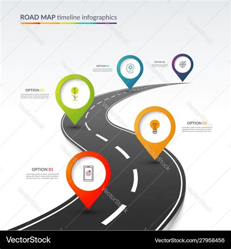 Road map timeline infographic template Royalty Free Vector