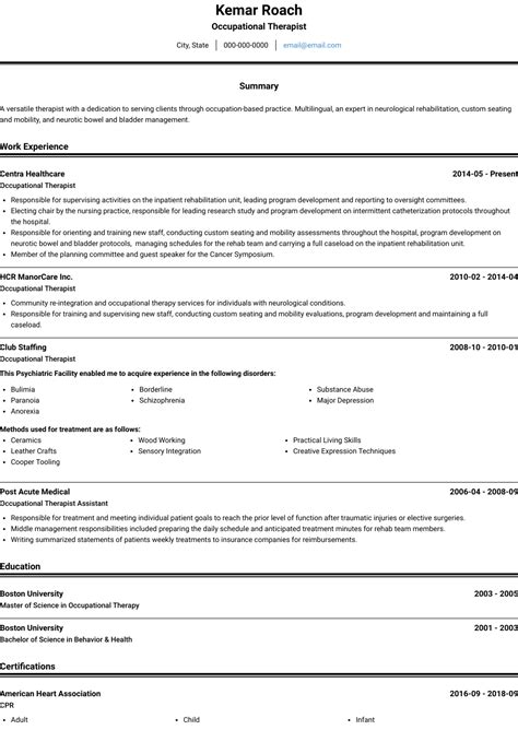 Occupational Therapist - Resume Samples and Templates | VisualCV