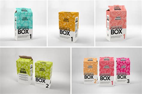 Paper Oatmeal/Cereal Box Packaging Mockup By INC Design Studio | TheHungryJPEG