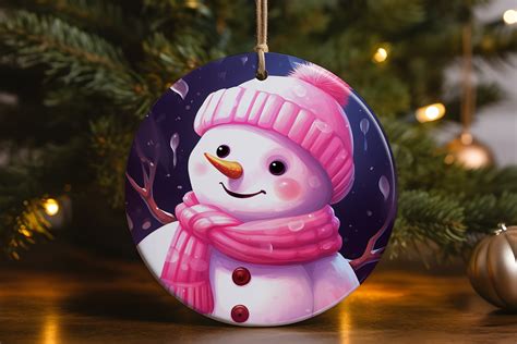 Snowman Pink Hat Ornament Graphic by R.Ray Design · Creative Fabrica