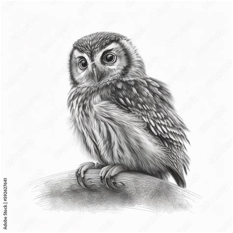 Pencil sketch cute horned owl bird drawing picture AI Generated Stock Illustration | Adobe Stock