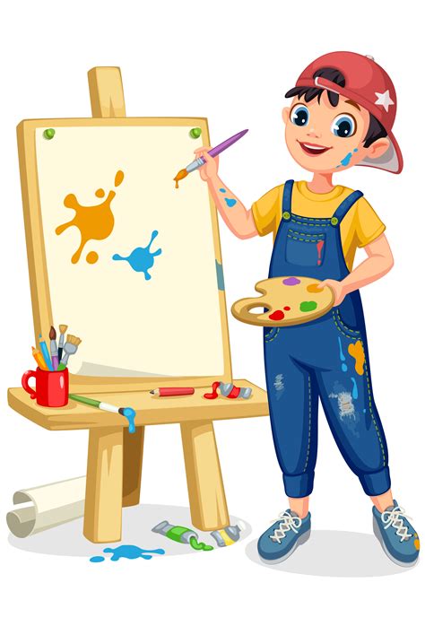 Cute artist little boy painting on canvas 1312590 Vector Art at Vecteezy