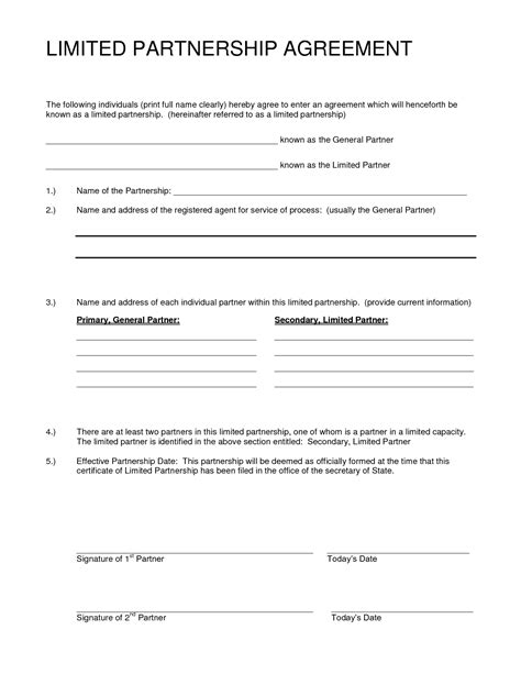 Limited Partnership Agreement Form - Free Printable Documents