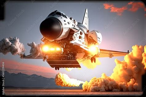 a space shuttle is flying through the air with smoke coming out of it's back end and landing on ...