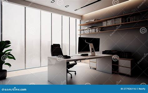 Modern Office with White Walls Stock Illustration - Illustration of decoration, work: 277926116