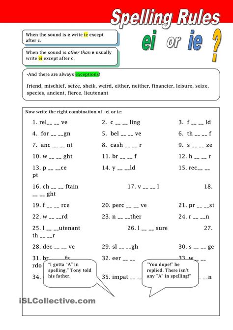 Spelling Rules -ie and -ei | Spelling rules, Spelling worksheets, English spelling rules