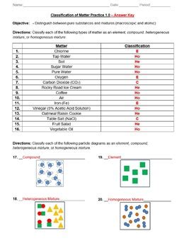 Practice - Classification of Matter Worksheet - Answer Key by The Chem Teacher