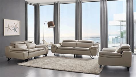 Grey Leather Contemporary Living Room Set Cleveland Ohio ESF-973