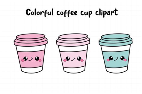 Colorful coffee cup clipart set Kawaii coffee clip art Printable planner stickers Planner ...