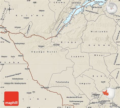 Shaded Relief Map of Matabeleland North