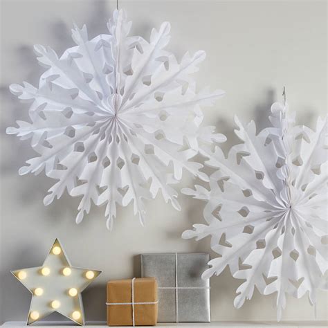 two white giant hanging christmas snowflake decorations by ginger ray | notonthehighstreet.com